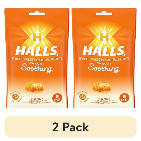 (2 pack) HALLS Throat Soothing Honey Cough Drops, 30 Drops