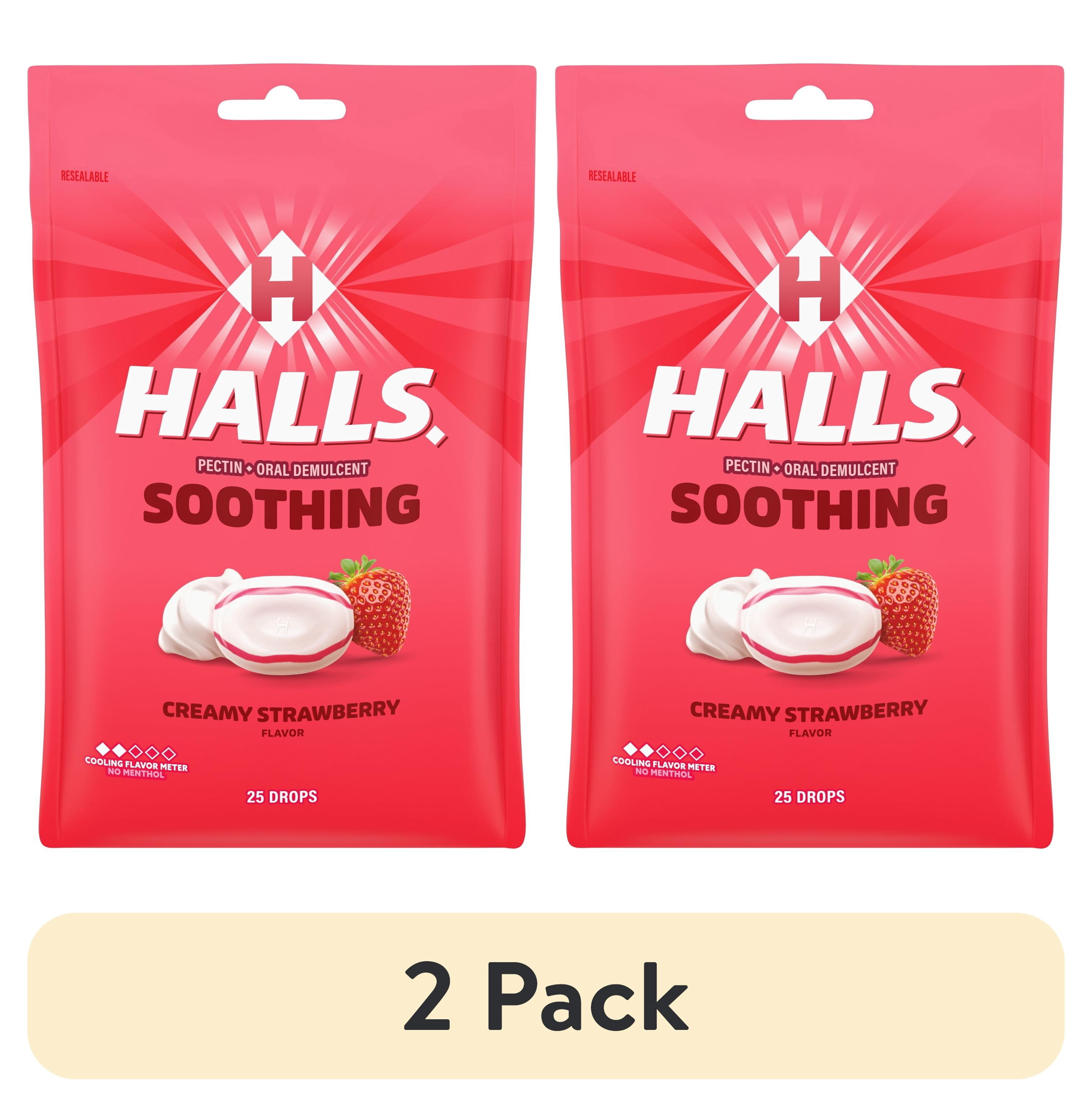 (2 pack) HALLS Soothing Creamy Strawberry Throat Drops, FSA/HSA Eligible, 25 Drops