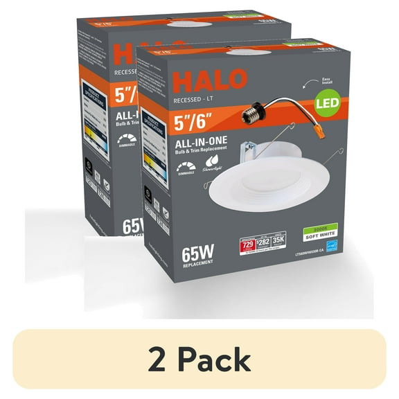 (2 pack) HALO 5 & 6 inch 3000K LED Recessed Retrofit Downlight Trim, 90 CRI, Title 20 Compliant, Soft White