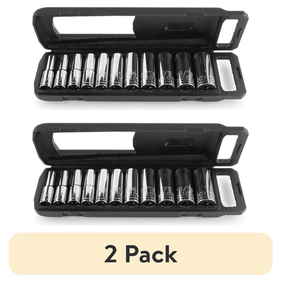 (2 pack) HART 11-Piece 1/2" Drive Deep SAE Socket Set, with Storage Case, Chrome Finish