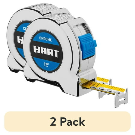(2 pack) HART 12-Foot Chrome Tape Measure