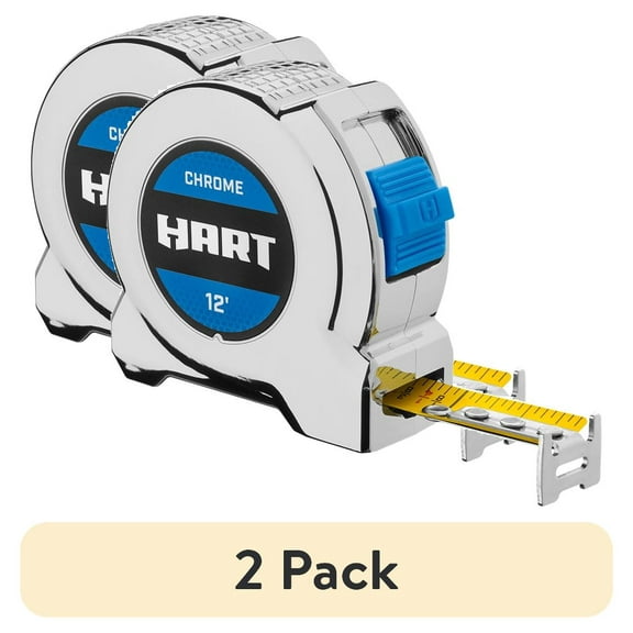 (2 pack) HART 12-Foot Chrome Tape Measure