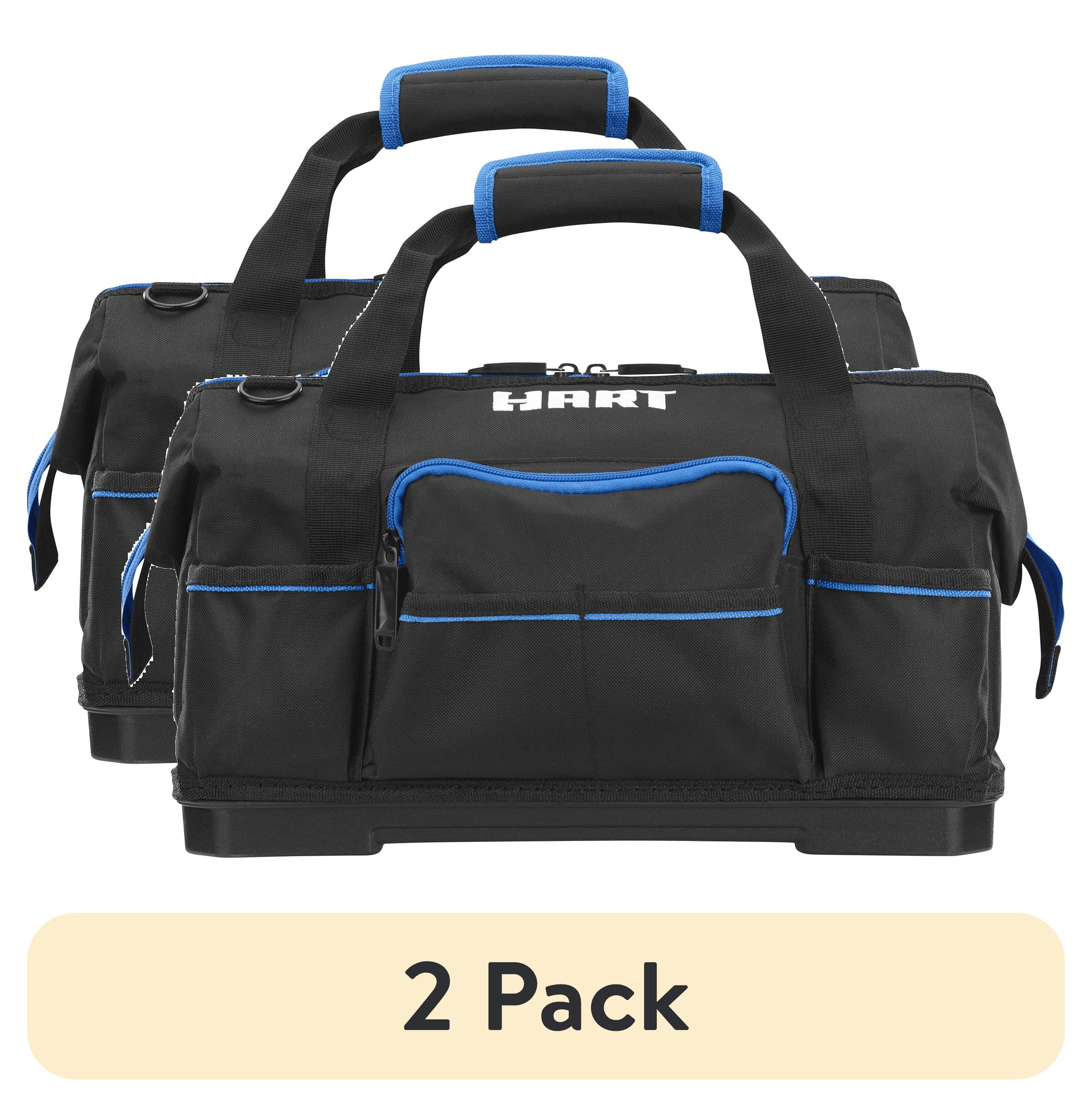 HART 16-inch Hard Bottom Tool Bag, Waterproof Base, Black and Blue
