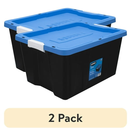 (2 pack) HART 17 Gallon Heavy Duty Stackable Latching Plastic Storage Bin Container, Black