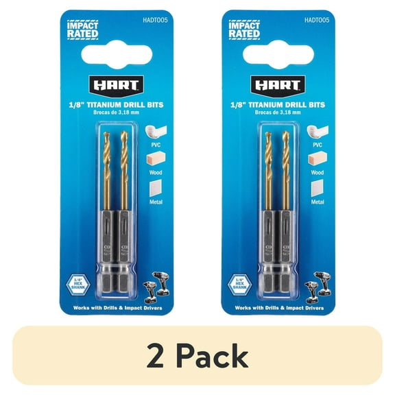 (2 pack) HART 2-Piece 1/8" Hex Shank Titanium Drill Bit Set