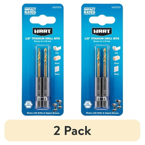 (2 pack) HART 2-Piece 1/8" Hex Shank Titanium Drill Bit Set