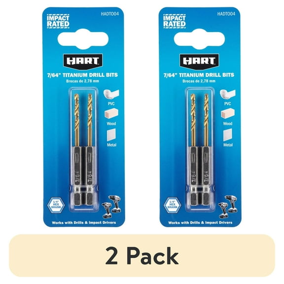 (2 pack) HART 2-Piece 7/64-inch Hex Shank Titanium Drill Bit Set