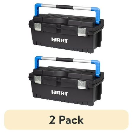 (2 pack) HART 26" Toolbox, Resin Tool Storage and Organization, Black with Blue Accents