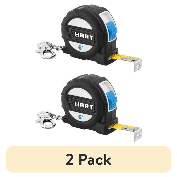 (2 pack) HART 6-Foot Compact Tape Measure Keychain, Wide-Blade, 0.17 lbs