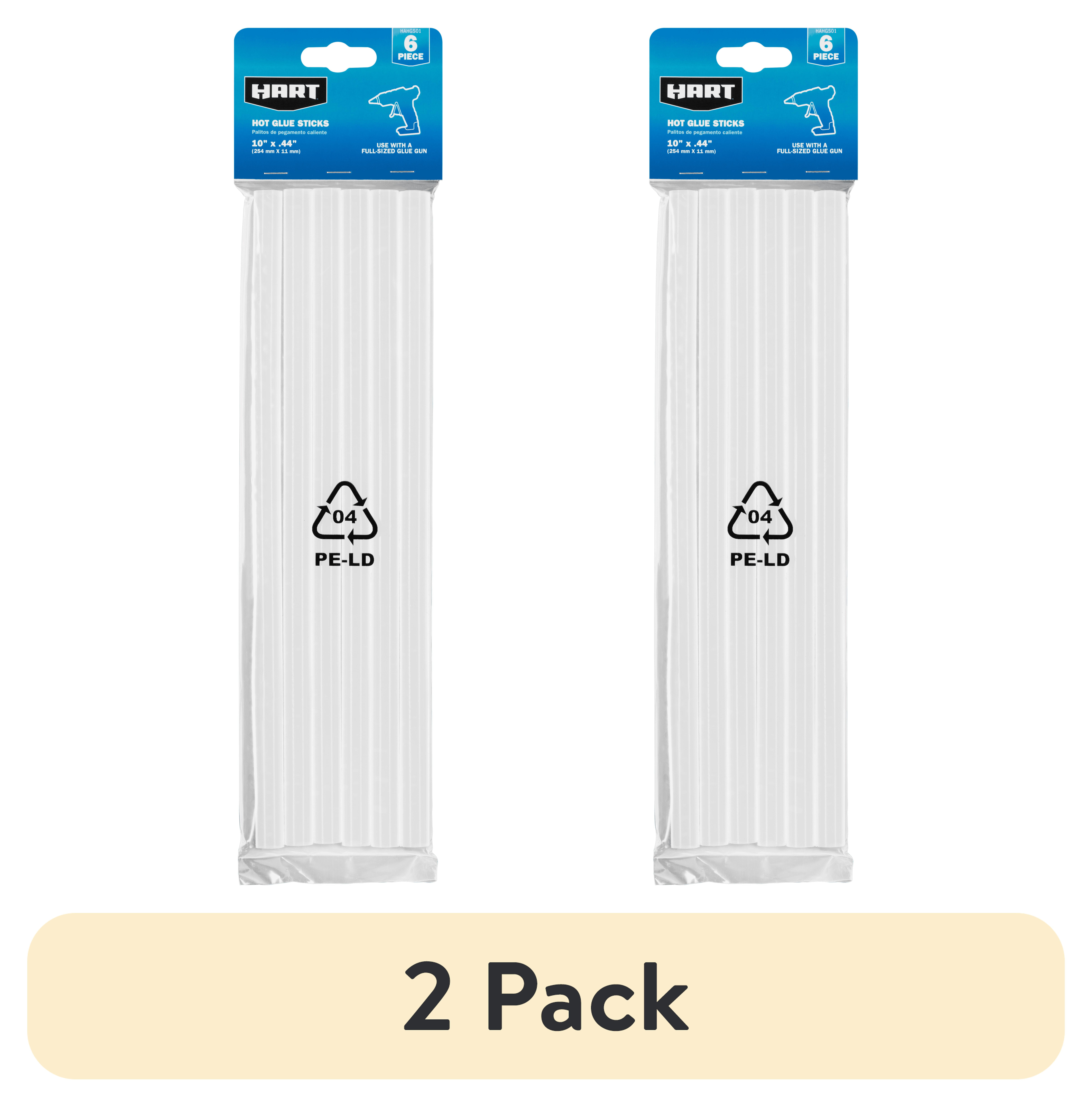 (2 pack) HART 6-Piece Hot Glue Sticks, 10-inch Full Sized, White