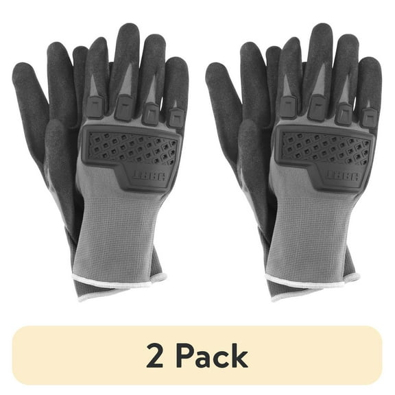 (2 pack) HART Dipped Impact Safety Workwear Gloves, Gray/Black, Adult Men Size Medium