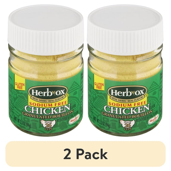 (2 pack) HERB-OX Sodium Free Granulated Chicken Bouillon, Shelf Stable, Liquid, 3.3 oz Plastic Bottle