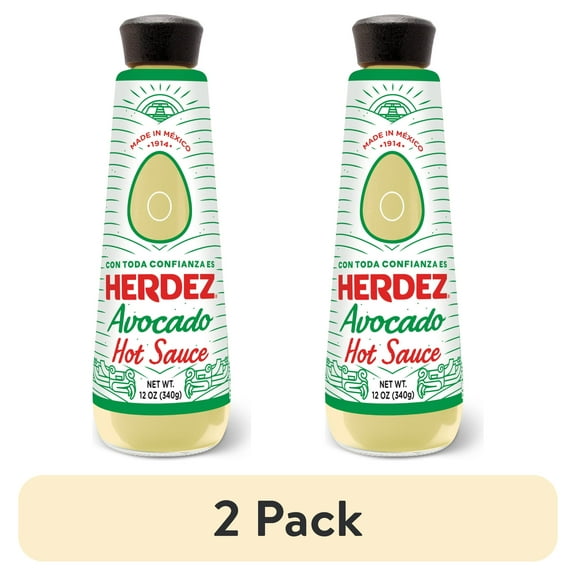 (2 pack) HERDEZ Avocado Hot Sauce, Taco Topping, Shelf Stable, 12 oz Glass Bottle