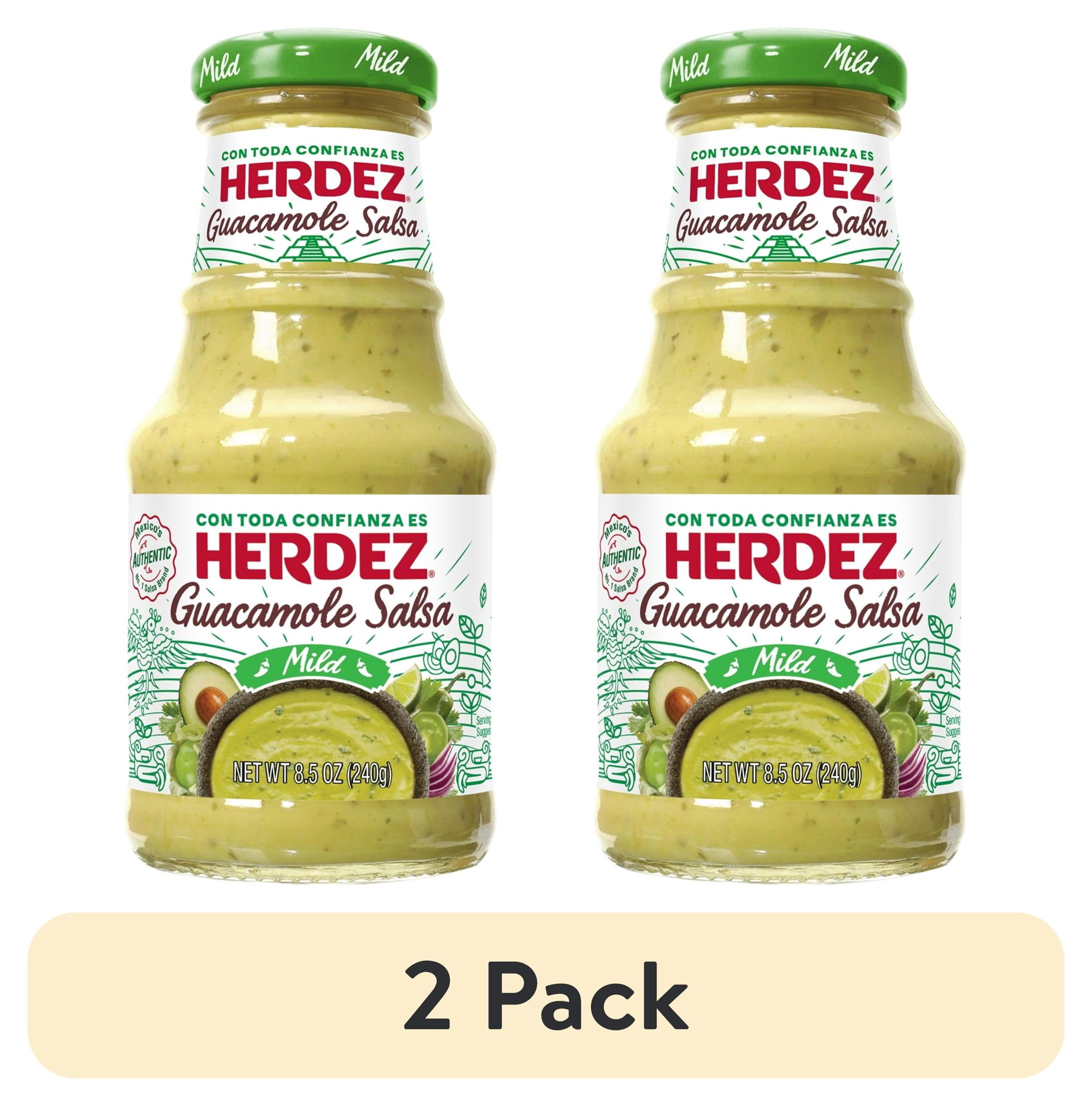 (2 pack) HERDEZ Guacamole Salsa Mild, Tortilla Chip Dip, Shelf Stable, 8.5 oz oz Glass Bottle