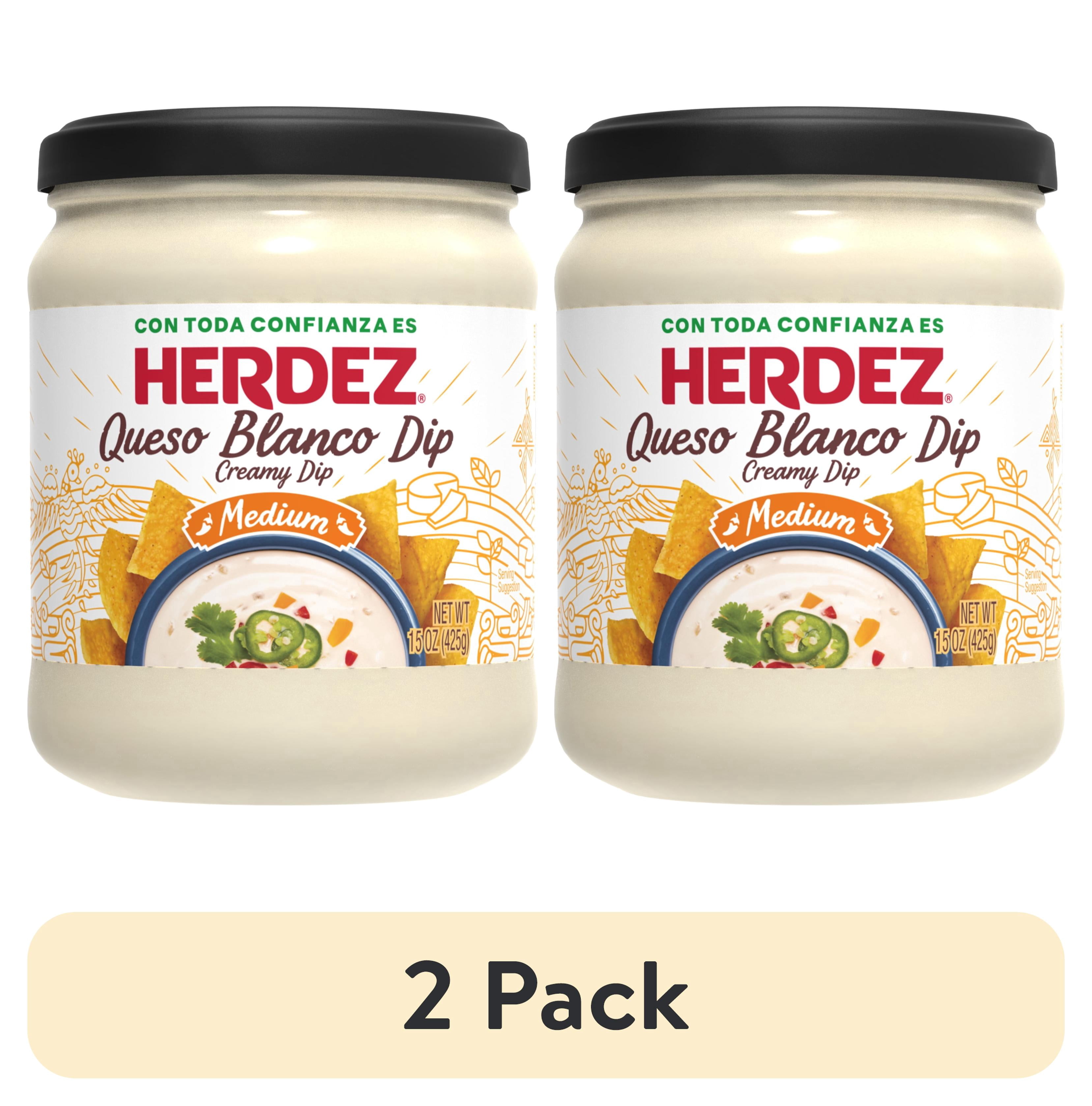 (2 pack) HERDEZ Queso Blanco Dip Medium, Tortilla Chip Dip, Shelf-Stable, 15 oz Glass Jar