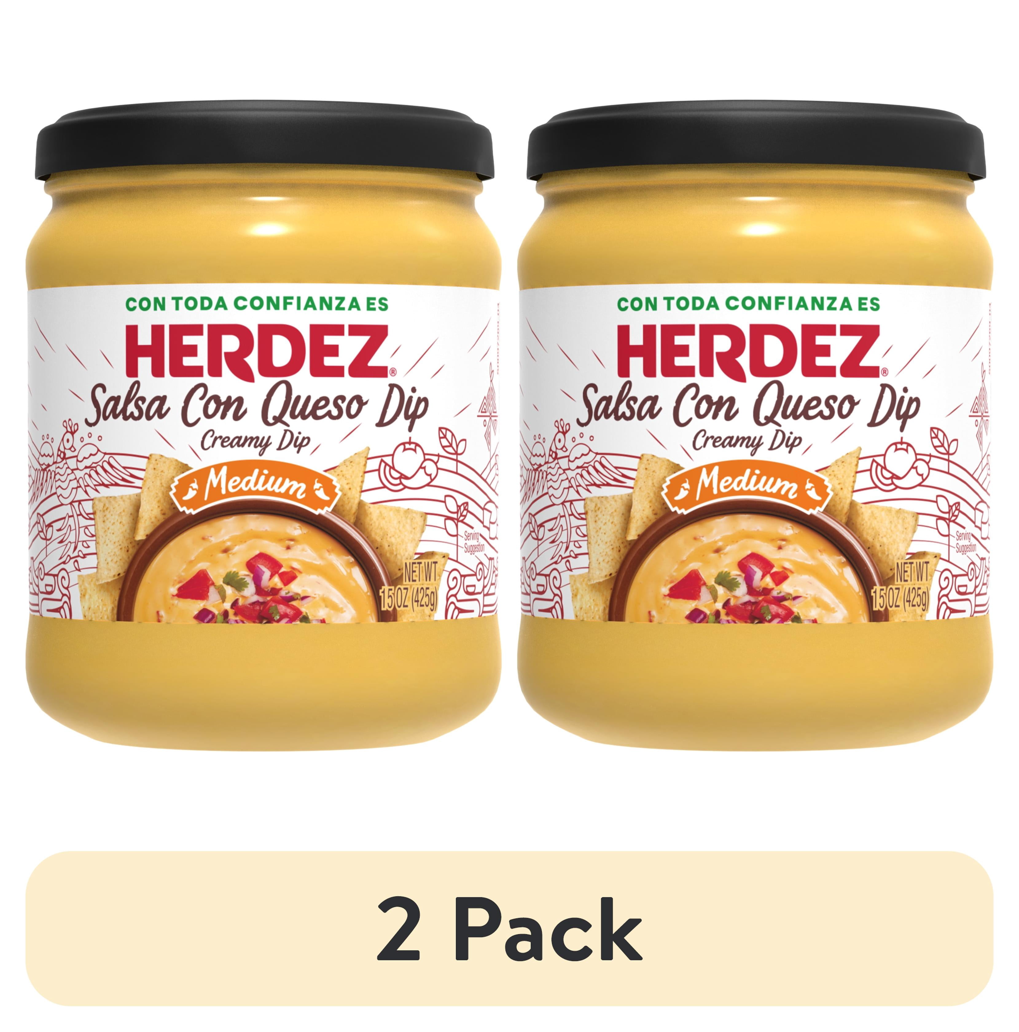 (2 pack) HERDEZ Salsa Con Queso Dip Medium, Tortilla Chip Dip, Shelf-Stable, 15 oz Glass Jar