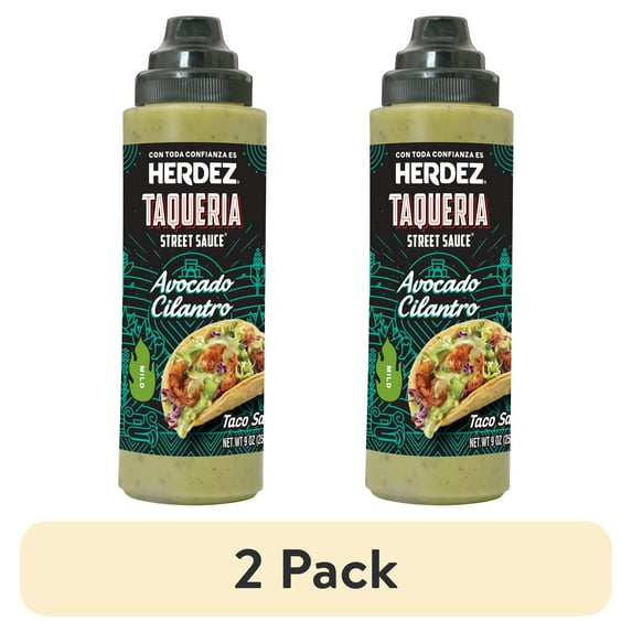 (2 pack) HERDEZ TAQUERIA STREET SAUCE Avocado Cilantro Mild Taco Sauce, Shelf Stable, 9 oz Plastic Bottle