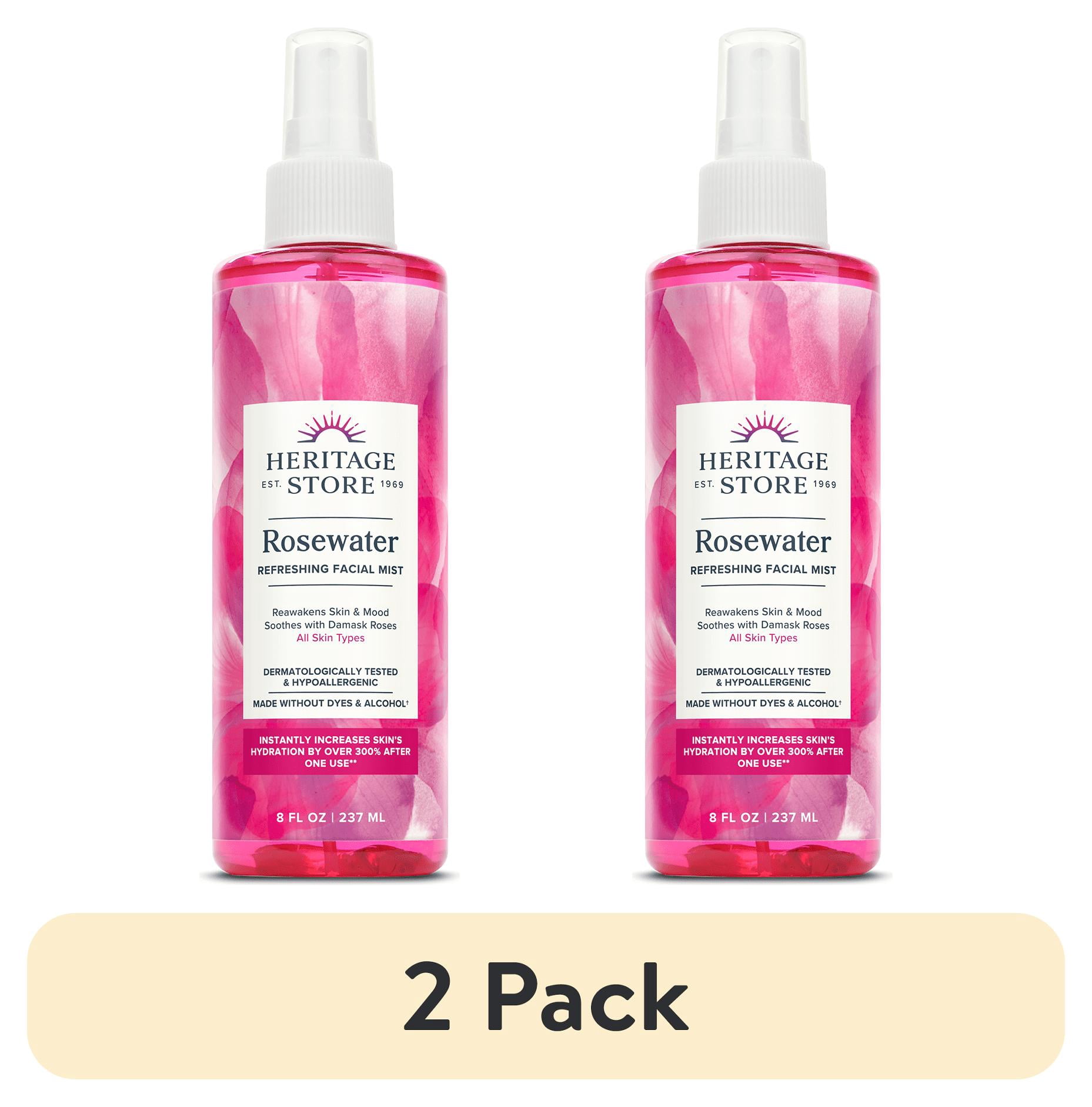 (2 pack) HERITAGE STORE Rosewater & Glycerin Hydrating Facial Mist - Dry Combination Skin Care - Rose Water Spray w/Vegetable Glycerine, Made Without Dyes or Alcohol, Hypoallergenic, 8 Fl Oz