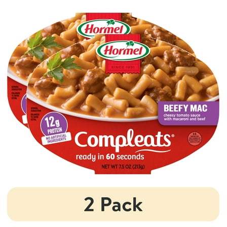 (2 pack) HORMEL COMPLEATS Beefy Macaroni and Cheese, Shelf Stable 7.5 oz Plastic Tray
