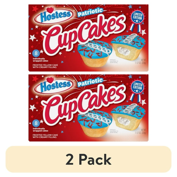 (2 pack) HOSTESS Patriotic CupCakes, Limited Edition, Red White and Blue, 8 count, 11.57 oz