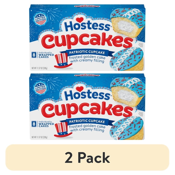 (2 pack) Hostess Patriotic Cupcakes, Golden Snack Cakes, 11.57 oz Box (8 Pouches)