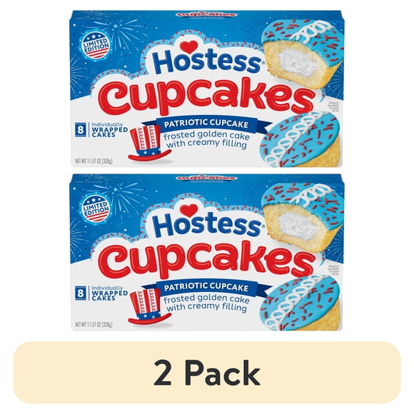 (2 pack) Hostess Patriotic Cupcakes, Golden Snack Cakes, 11.57 oz Box (8 Pouches)