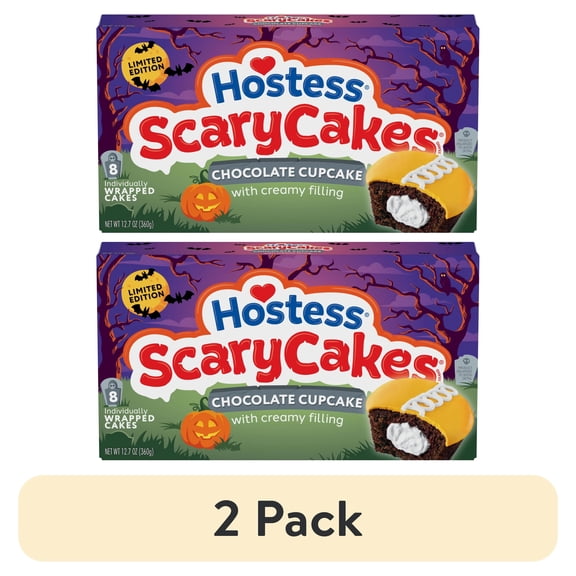 (2 pack) Hostess ScaryCakes Cupcakes, Chocolate Snack Cakes with Creamy Filling, 12.7 oz Box (8 Snacks)