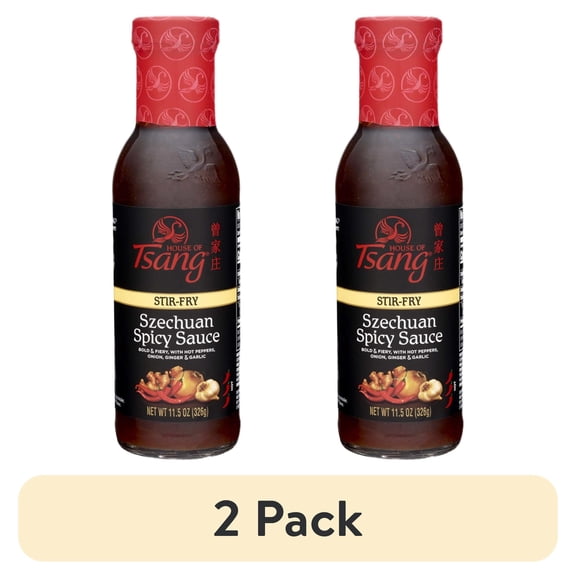 (2 pack) HOUSE OF TSANG Spicy Szechuan Stir-Fry Sauce, Shelf Stable, 11.5 oz Glass Bottle