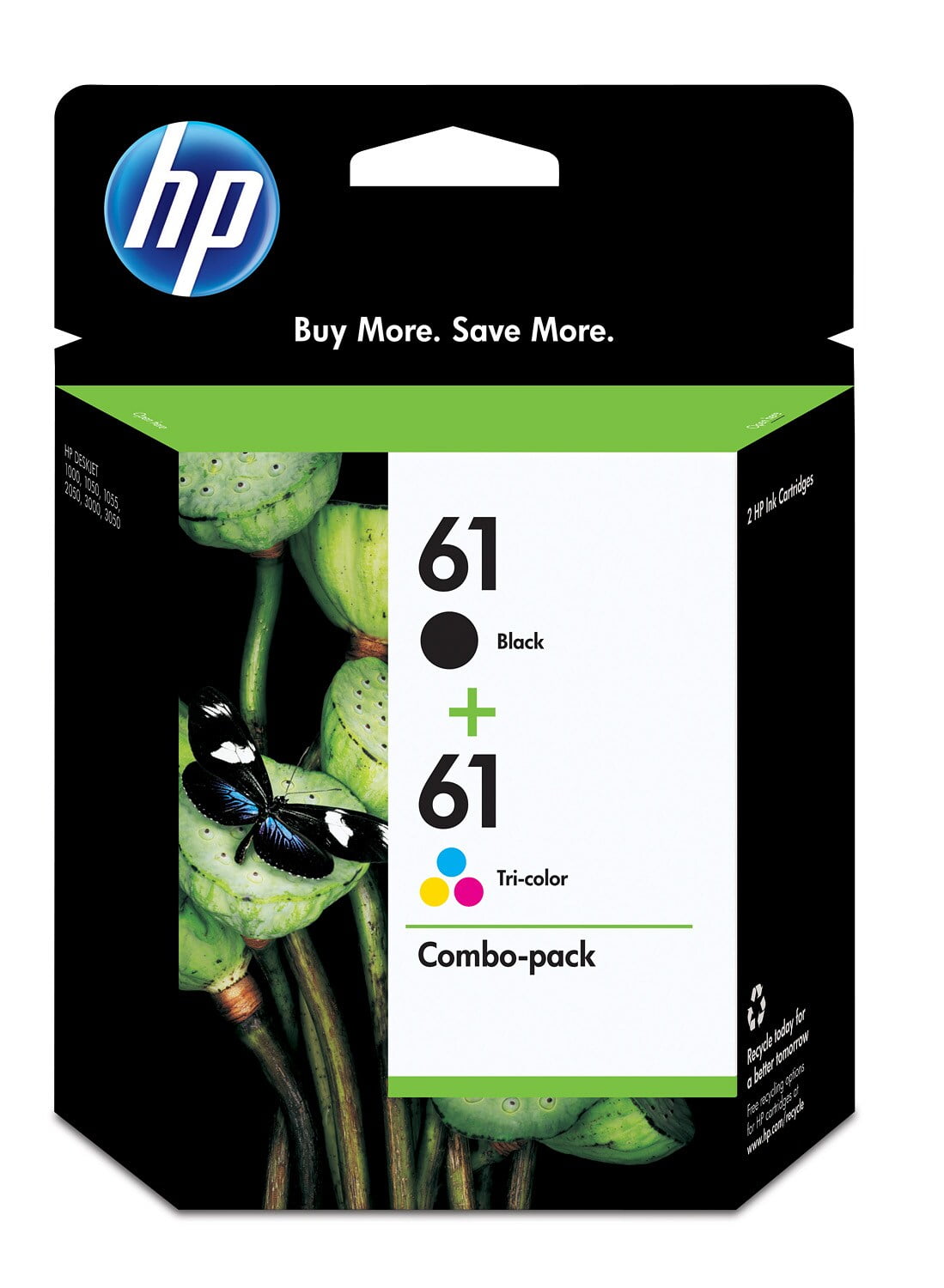 (2 pack) HP 61 2-pack Black/Tri-Color Original Ink Cartridges, ~170 pages, CR259FN#140