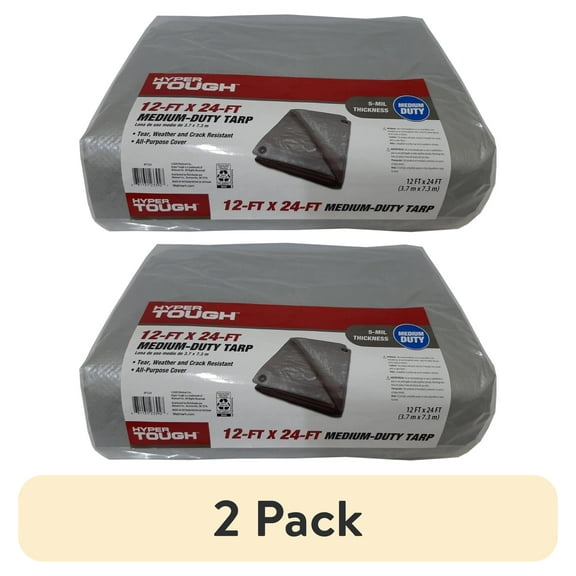 (2 pack) Hyper Tough 12' x 24' Medium Duty Tarp, Gray