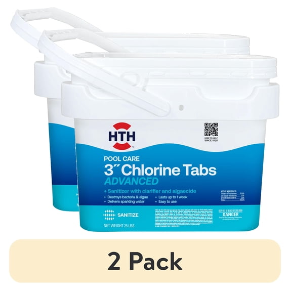(2 pack) HTH 3-inch Chlorine Tablets Advanced — Tablets (Form), 25 lb — Chlorinating tablets (pool chemical type) to sanitize pool water