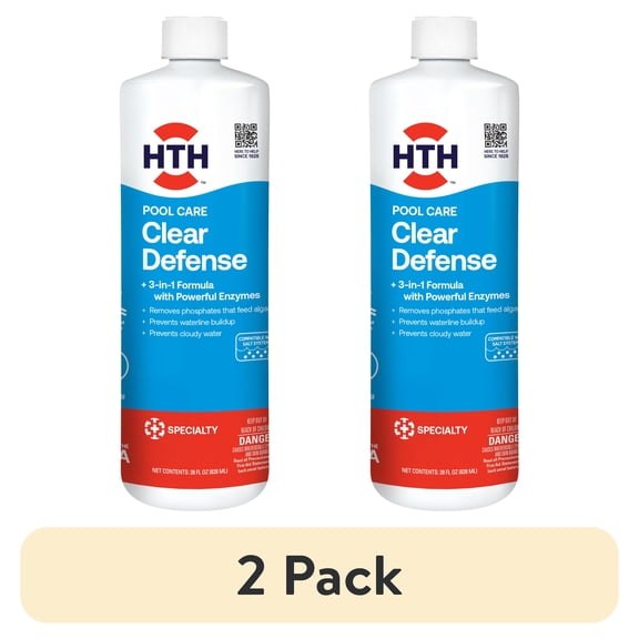 (2 pack) HTH Pool Care Clear Defense — Liquid, 28 fl oz — Pool Algaecide for Water Treatment