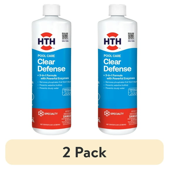 (2 pack) HTH Pool Care Clear Defense for Swimming Pools, Liquid, 28 oz.