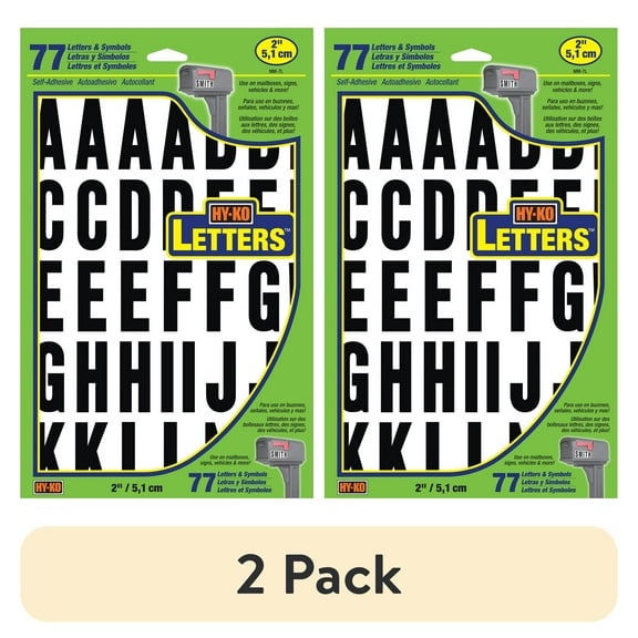 (2 pack) HY-KO 1-3/4" Vinyl Letter Set, Black on White, 77-Piece Self-Stick Adhesive Letters A-Z Included