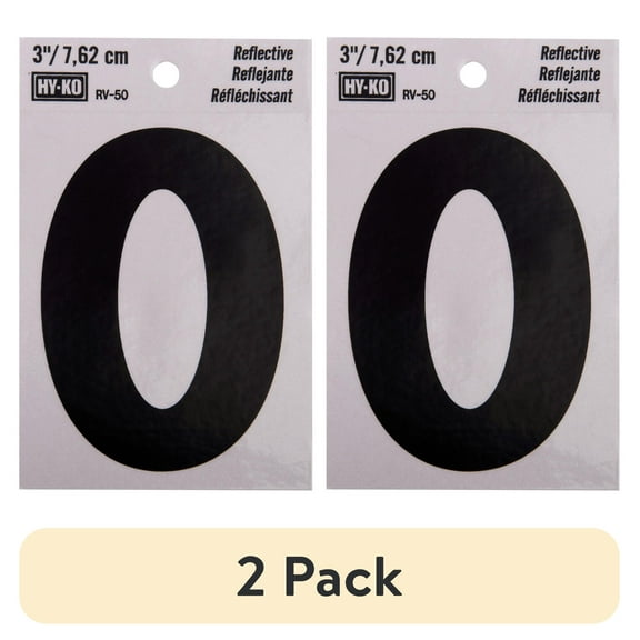 (2 pack) HY-KO 3-inch Reflective Vinyl Number 0, Self-Adhesive, Weather-Resistant