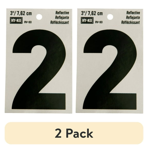 (2 pack) HY-KO 3" Reflective Vinyl Number 2