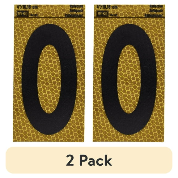 (2 pack) HY-KO 4" Yellow Self-Adhesive Reflective Number 0