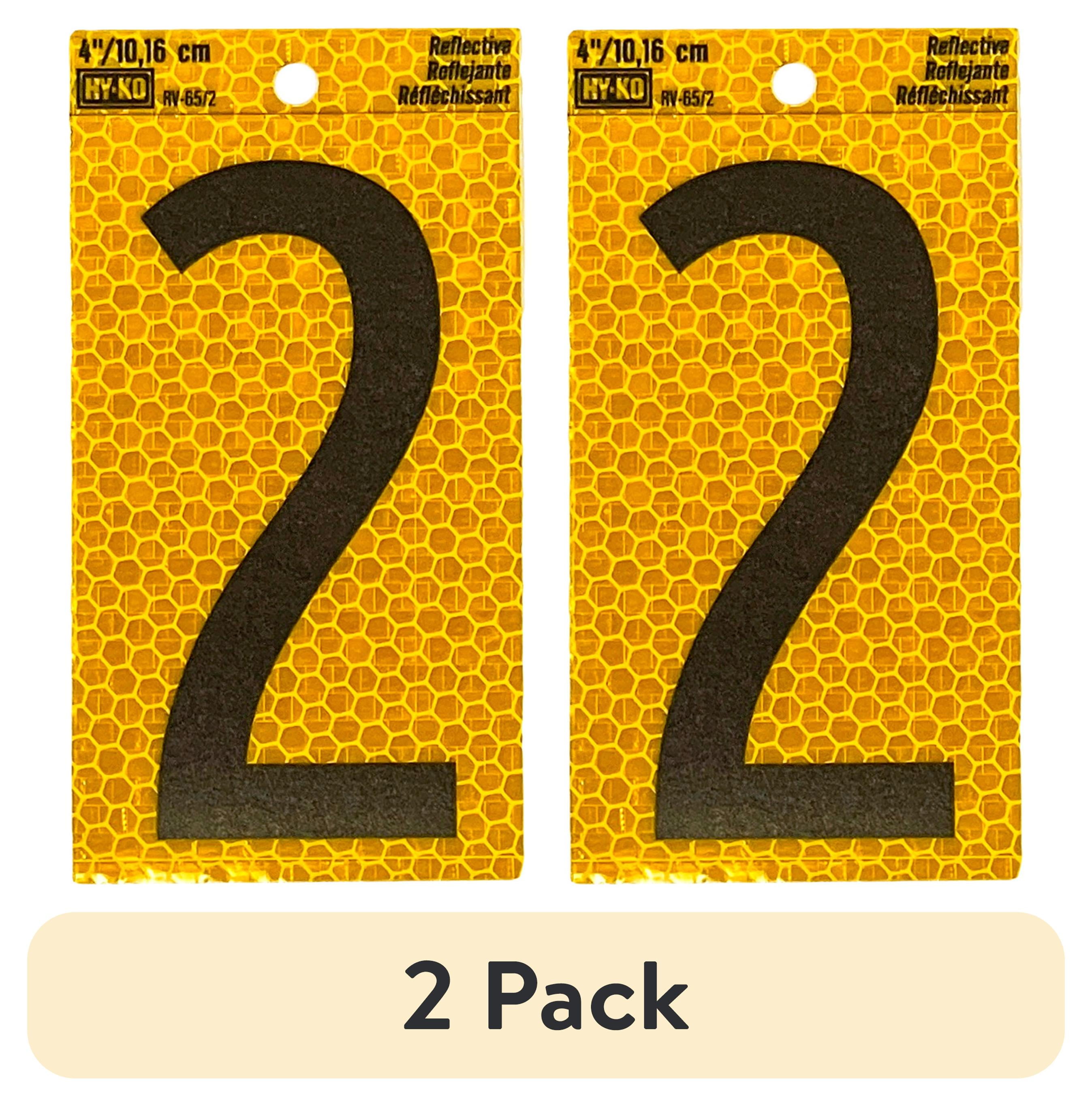 (2 pack) HY-KO 4" Yellow Self-Adhesive Reflective Number 2