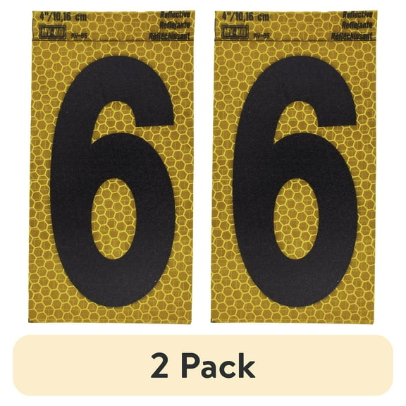(2 pack) HY-KO 4" Yellow Self-Adhesive Reflective Number 6