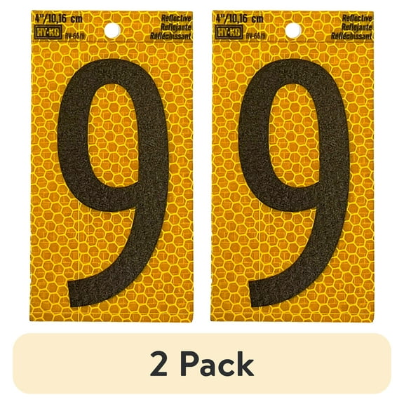 (2 pack) HY-KO 4" Yellow Self-Adhesive Reflective Number 9