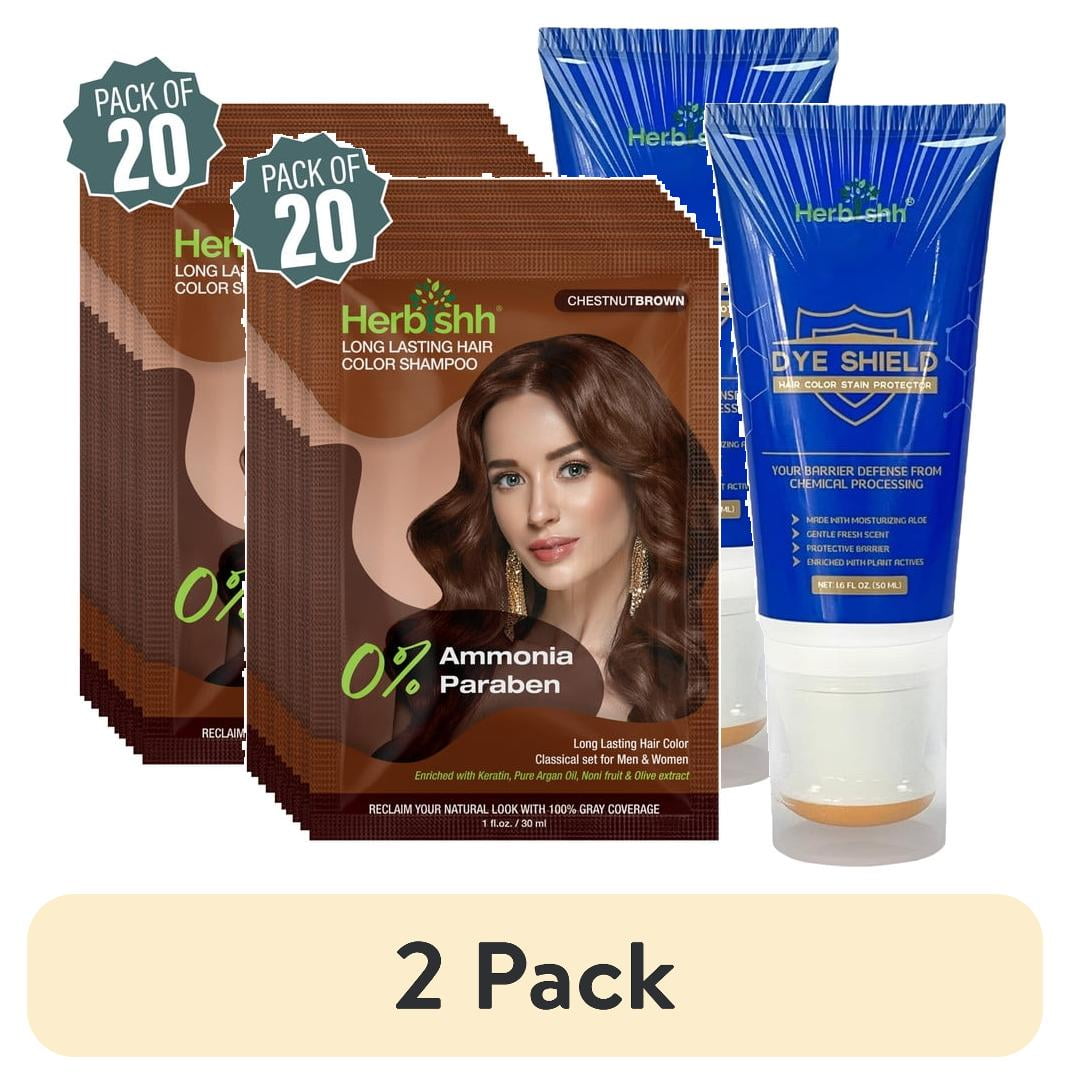 (2 pack) Hair Color Shampoo – Pack of 10 – 3-in-1 Dye, Conditioner & Cleanser – Gray Coverage – For All Hair Types – Long-Lasting, with Dye defender for removing stain – Unisex