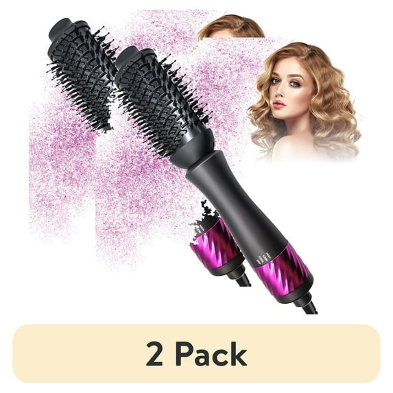(2 pack) Hair Dryer Brush,4 in 1 Blow Dryer Brush Ceramic Oval Barrel Straightener,Hot Air Brush for All Hair Types(Black)