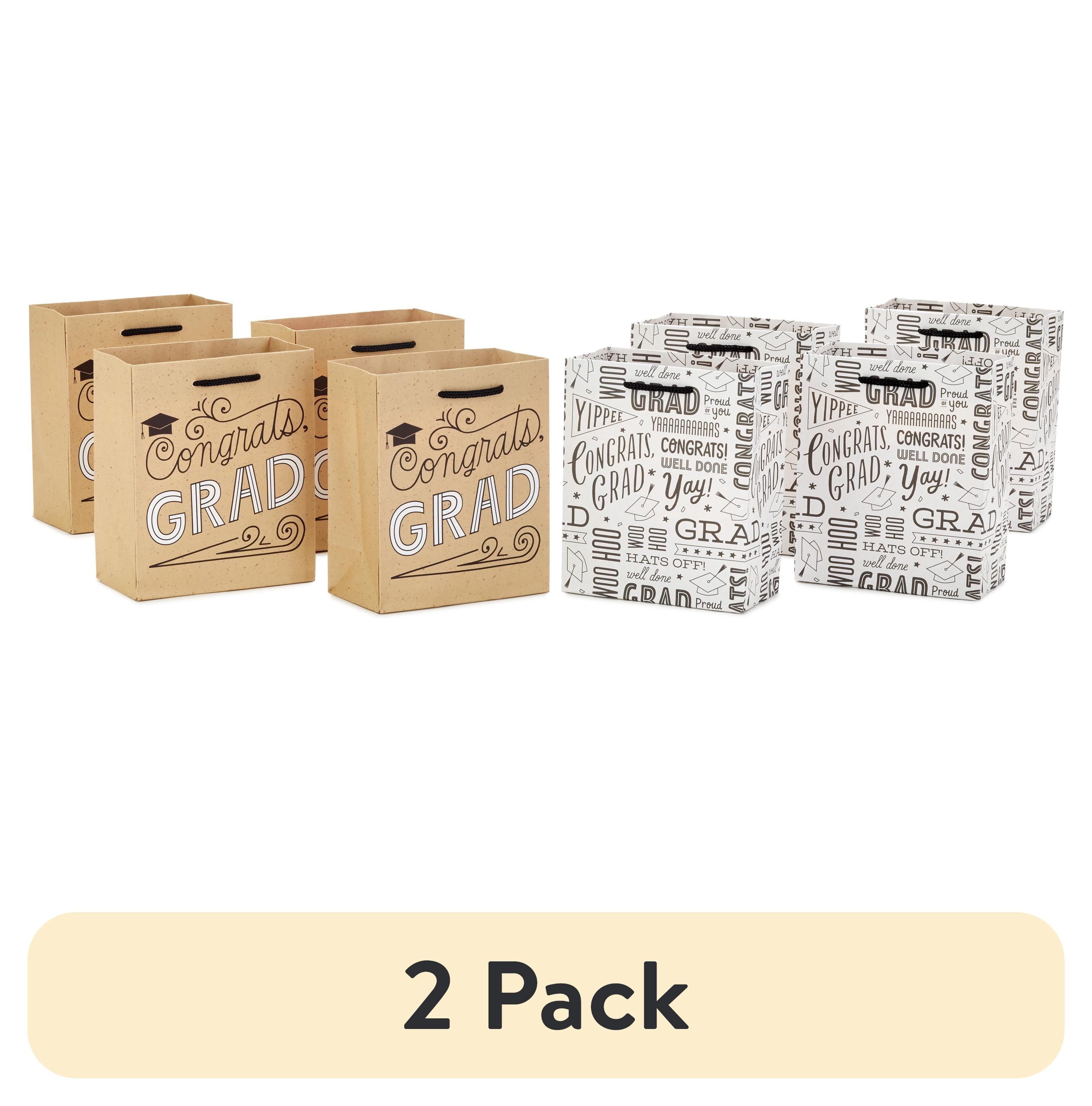 (2 pack) Hallmark 6" Small Graduation Gift Bag Bundle (8 Bags, 2 Designs: Kraft "Congrats, Grad," Black and White) for High School Graduates, Preschool, Kindergarten, College, Open House Party Favors