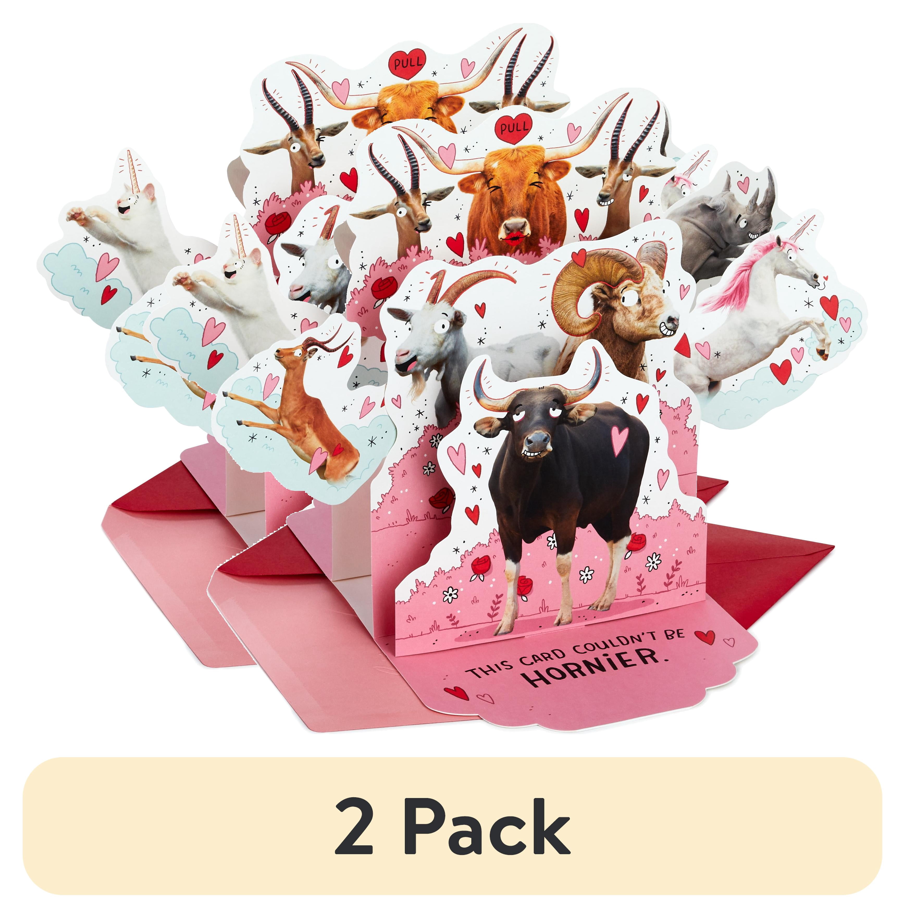 (2 pack) Hallmark Funny Pop Up Valentines Day Card for Husband, Wife, Boyfriend, Girlfriend (Horny Animals)