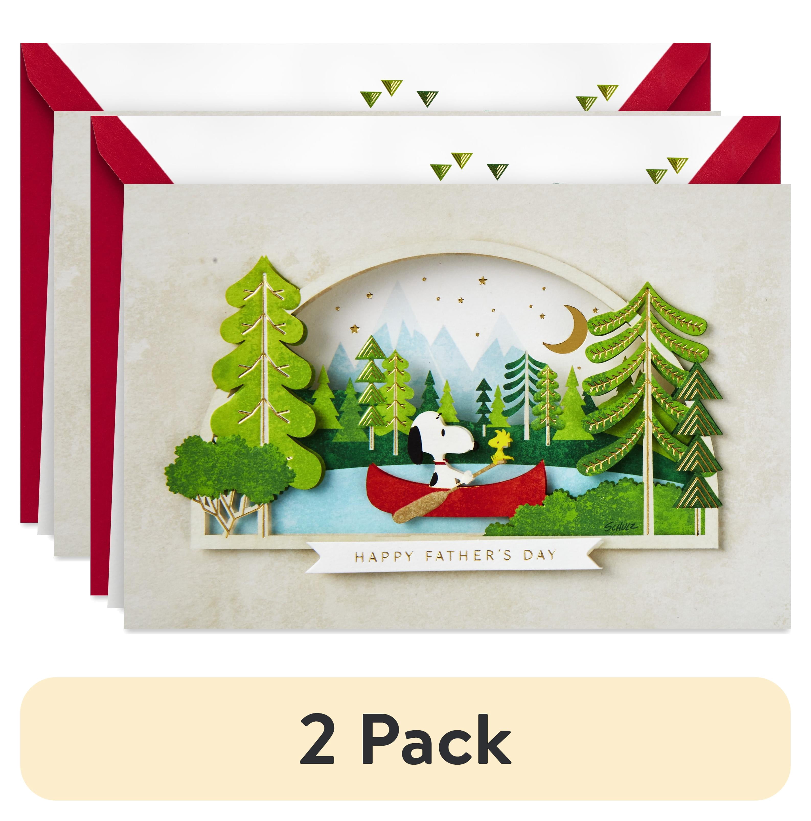 (2 pack) Hallmark Signature Peanuts Fathers Day Card (Snoopy and Woodstock Canoeing)