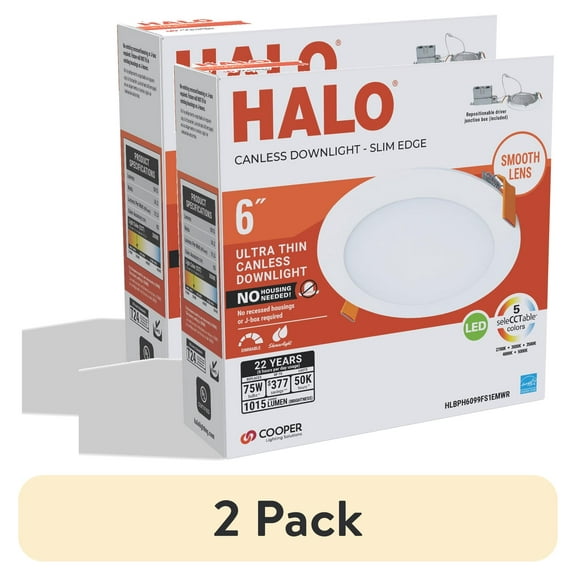 (2 pack) Halo 6" inch Recessed Canless LED Ceiling Light Direct Mount, White