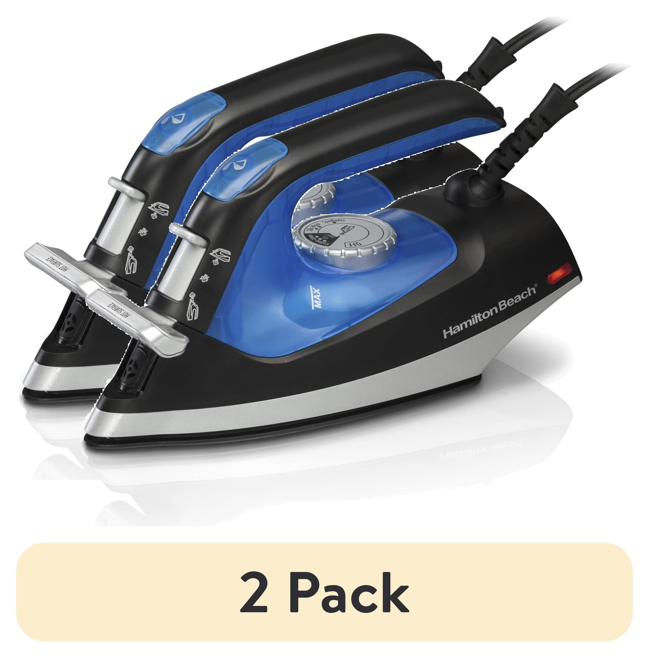 (2 pack) Hamilton Beach 2-in-1 Clothing Iron & Clothes Steamer, 1200 W, with 5 Heat Settings, Nonstick Soleplate, Black & Silver