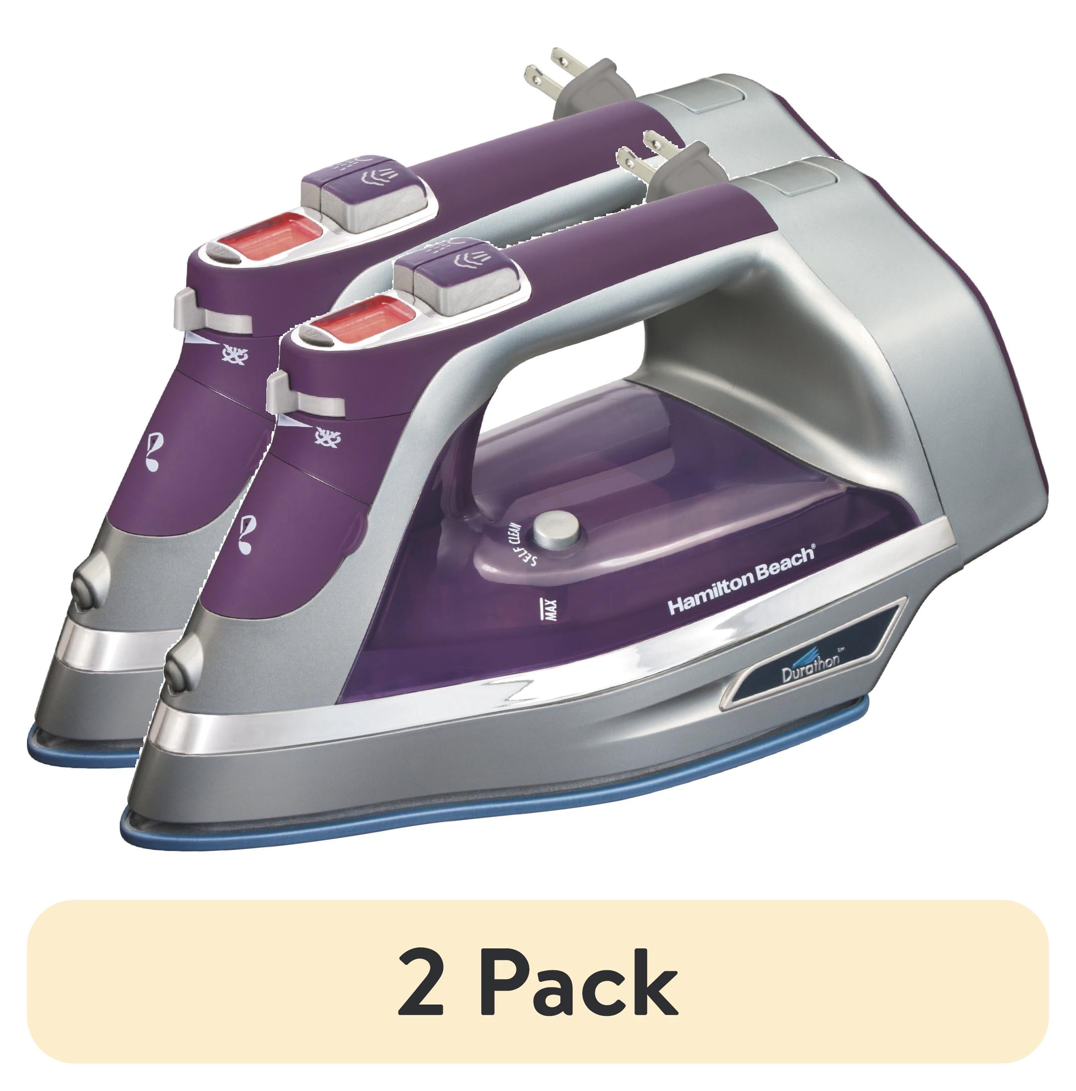(2 pack) Hamilton Beach Durathon Digital Steam Iron for Clothes with Nonstick Soleplate, Retractable Cord, Anti-Drip, Auto Shut-Off, Digital Controls, 1700W, Silver