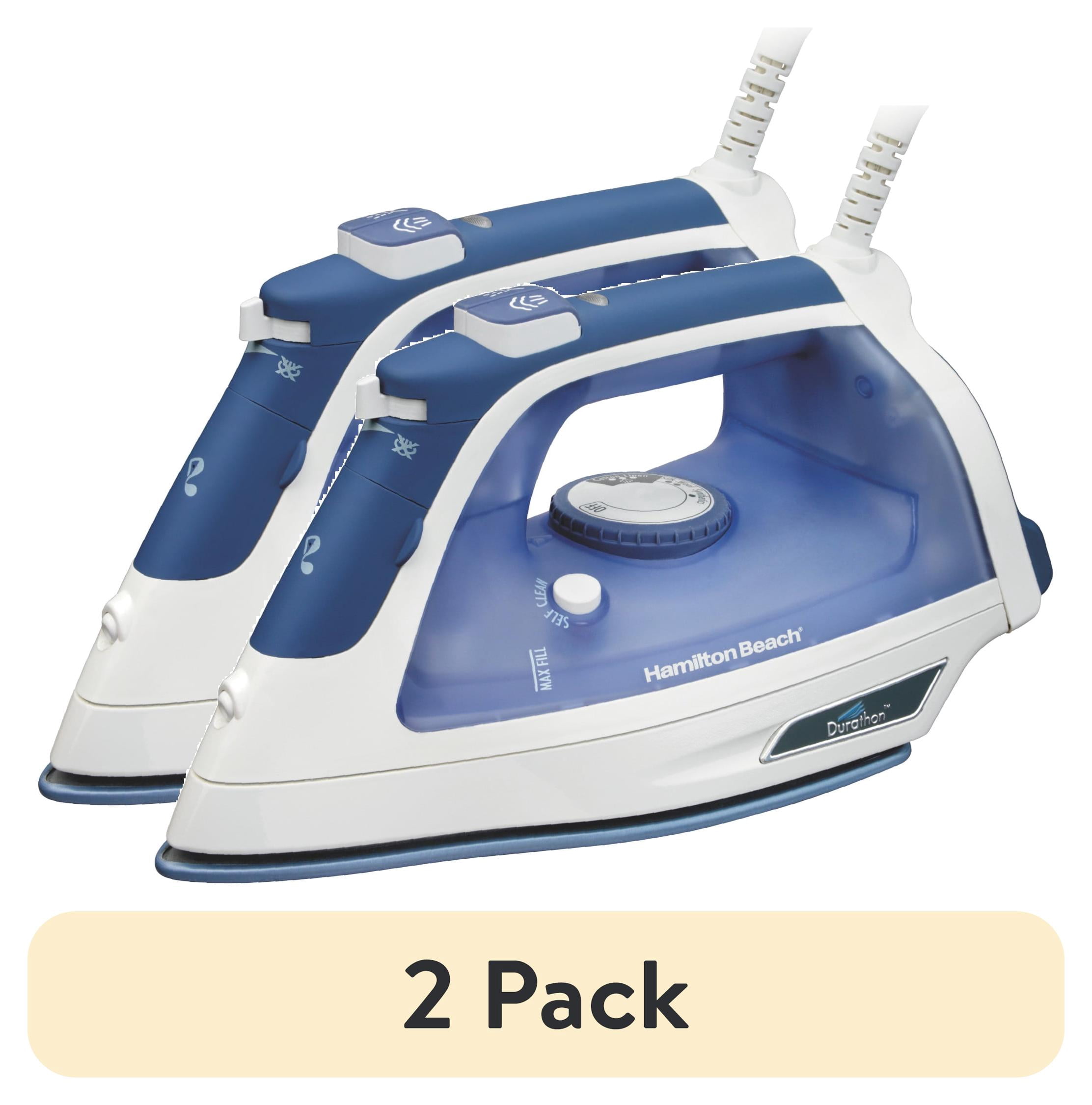 (2 pack) Hamilton Beach Durathon Steam Iron for Clothes with Durathon Nonstick Soleplate, Extra Long Cord, Auto Shut-Off, 1500 W, White