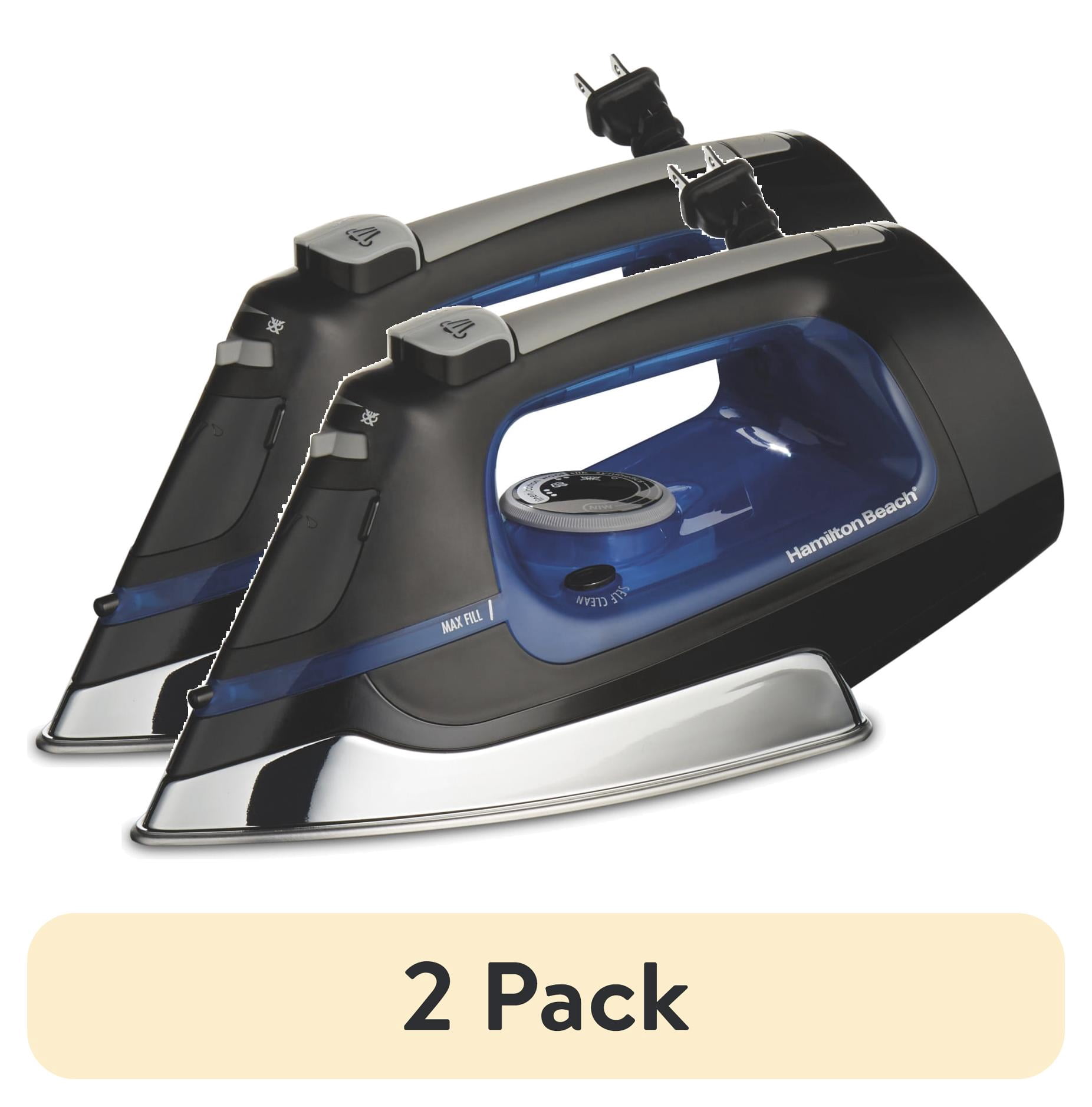 (2 pack) Hamilton Beach Steam Iron for Clothes with Stainless Steel Soleplate, Retractable Cord & Auto Shut-Off, 1200 W, Black